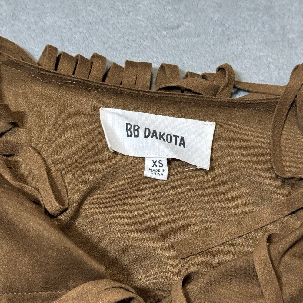 BB Dakota Fringe Open Jacket in‎ Brown Size XS Y2K Retro Boho Western Festival - Picture 3 of 8